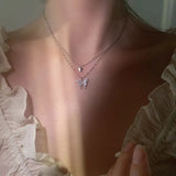 925 Silver Butterfly Chain Choker Necklace Zircon Fine Jewelry