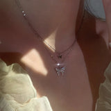 925 Silver Butterfly Chain Choker Necklace Zircon Fine Jewelry