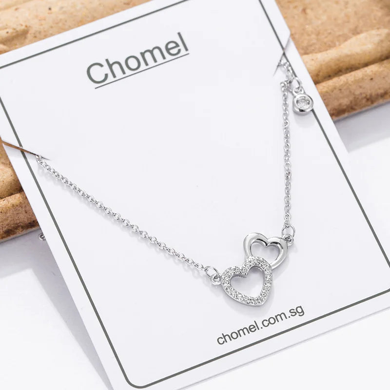 925 Silver Double Love Necklace for Women Choker - Singapore Chomel