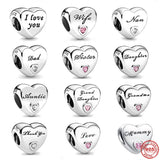 925 Silver Family Heart Letter Charms for Bracelet Making