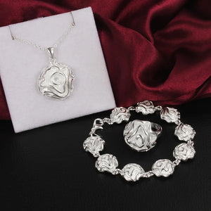925 Silver Rose Flower Jewelry Set for Women Party Wedding