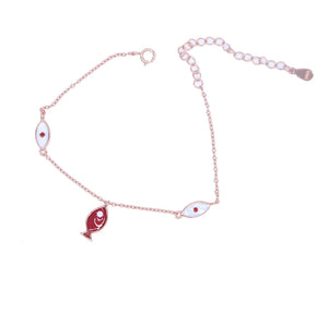 925 Silver Fish Charm Bracelet with Heart Charm for Women