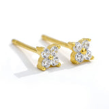 925 Silver Flower Ear Stud Inlaid with Cubic Zircon Small Earring