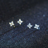 925 Silver Flower Ear Stud Inlaid with Cubic Zircon Small Earring