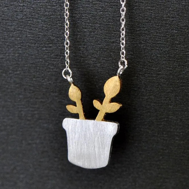 925 Sterling Silver Flowerpot Necklace & Pendant Lady Gift