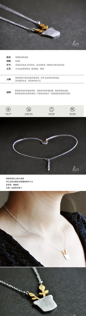 925 Sterling Silver Flowerpot Necklace & Pendant Lady Gift