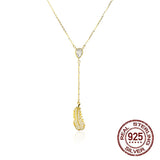 925 Silver Feather Tassel Necklace Clavicle Chain for Women