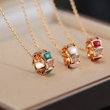 925 Silver Fritillaria Snake Bone Pendant Necklace