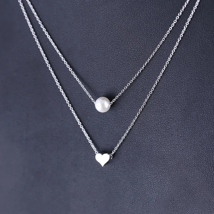 925 Silver Heart Double Necklaces & Pendants for Women