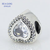 925 Silver Heart Charm Clear CZ