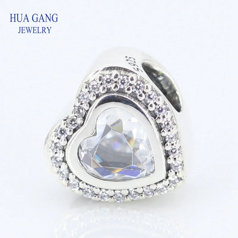 925 Silver Heart Charm Clear CZ