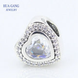 925 Silver Heart Charm Clear CZ