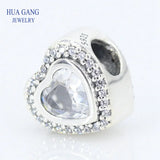 925 Silver Heart Charm Clear CZ