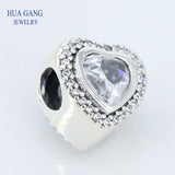 925 Silver Heart Charm Clear CZ