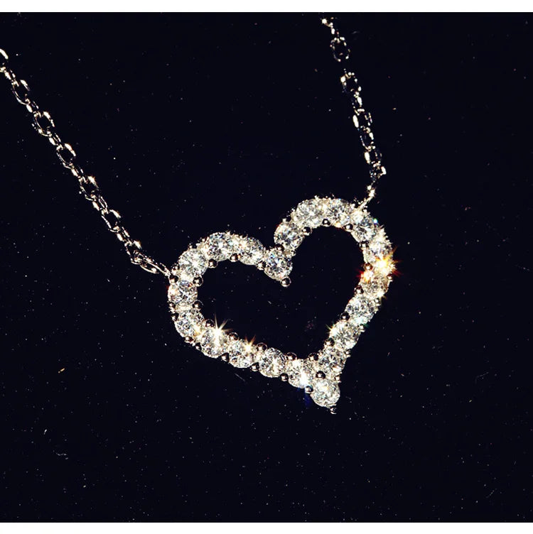 925 Silver heart zircon Necklace Pendant Lady Gift