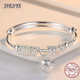 925 Sterling Silver Hollow Bells Adjustable Bangle Bracelet for Women