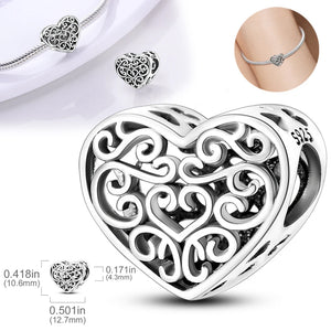 925 Silver Hollow Love Heart Charm Pendant - Women's Jewelry