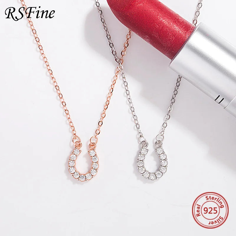 925 Silver Horseshoe Necklace U Shaped Clavicle Chain for Women