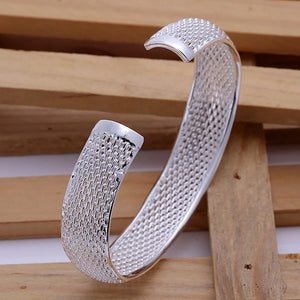 925 Silver Bangle Retro Wedding Open Bracelet Lady Girl Nice B102