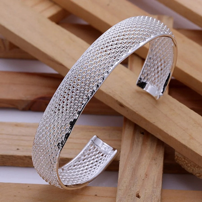 925 Silver Bangle Retro Wedding Open Bracelet Lady Girl Nice B102