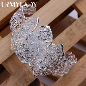925 Sterling Silver Bangle Floral Charm Bracelet