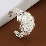 925 Sterling Silver Bangle Floral Charm Bracelet