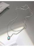 925 Silver Aurora Love Double Necklace Heart Pendant Jewelry