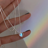 925 Silver Aurora Love Double Necklace Heart Pendant Jewelry