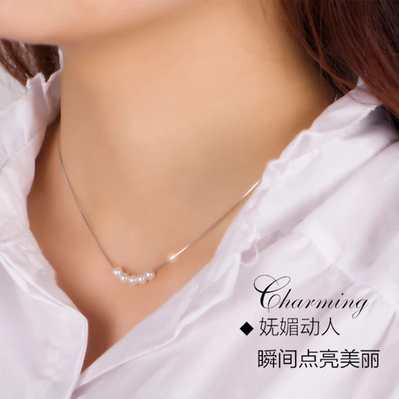 925 Silver Joker Mother Pearl Necklace Pendant Women Lady Gift
