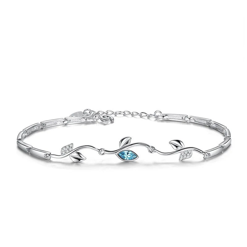 925 Silver Leaf Charm Bracelet Women
