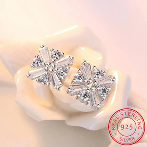 925 Sterling Silver CZ Square Stud Earrings