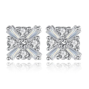 925 Sterling Silver CZ Square Stud Earrings