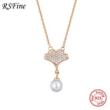925 Silver Pearl Ginkgo Pendant Necklace for Women
