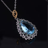 925 Silver Sapphire Water Drop Pendant Necklace Wedding Jewelry