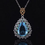 925 Silver Sapphire Water Drop Pendant Necklace Wedding Jewelry