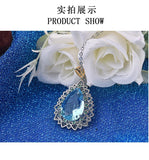 925 Silver Sapphire Water Drop Pendant Necklace Wedding Jewelry