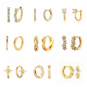 925 Silver Crystal Piercing Huggie Hoop Earrings