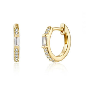 925 Silver Crystal Piercing Huggie Hoop Earrings