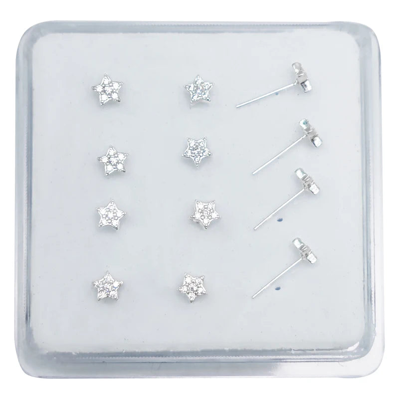 925 Silver Star Crystal Nose Studs 12pcs
