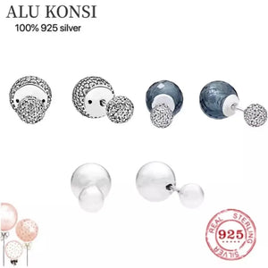 925 Silver Classical Crystal Studs Earrings Women Jewelry