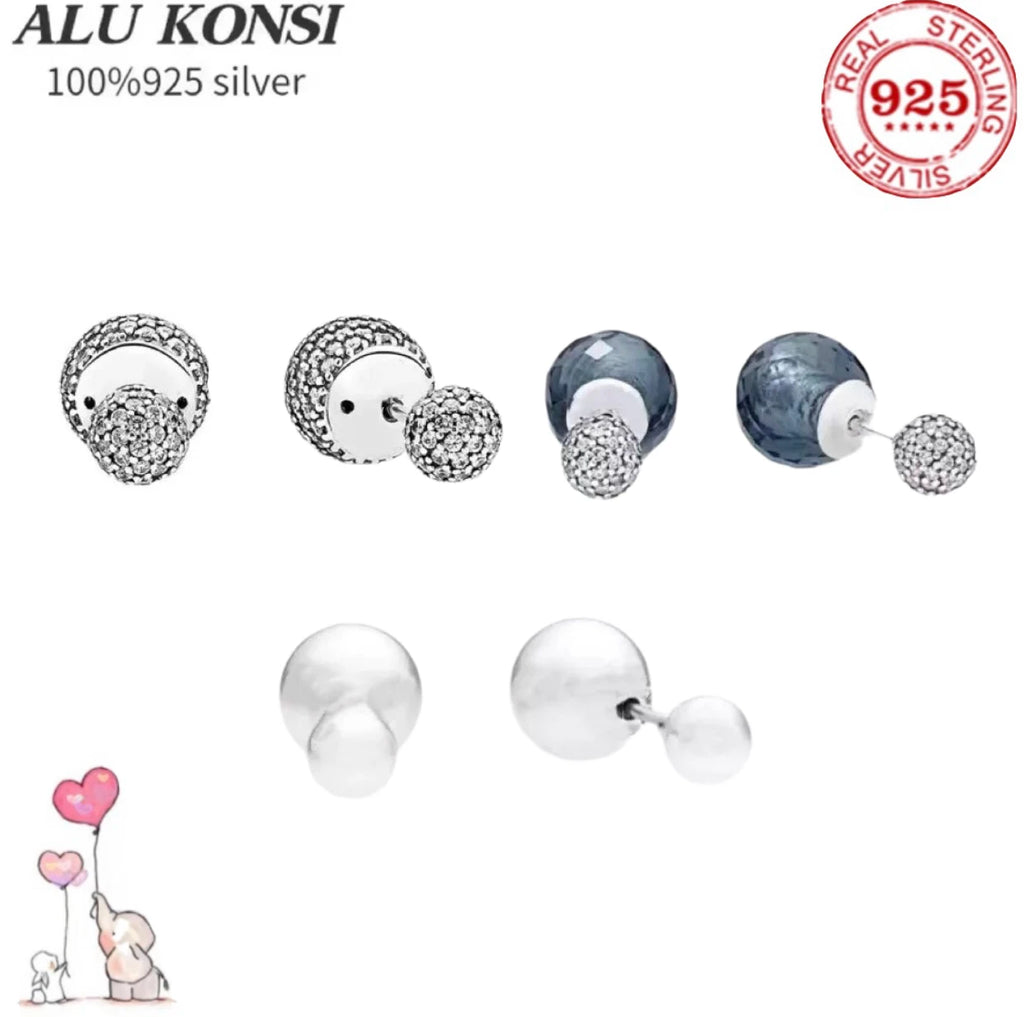 925 Silver Classical Style Crystal Stud Earrings for Women