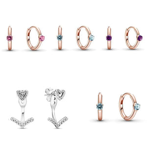 925 Silver Sparkling Heart Hoop Earrings For Women Wedding
