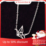 925 Silver Paper Crane Necklace Pendant Gift Women Lady