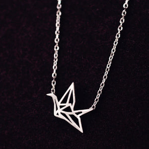 925 Silver Paper Crane Necklace Pendant Gift for Women