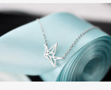 925 Silver Paper Crane Necklace Pendant Gift for Women
