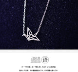 925 Silver Paper Crane Necklace Pendant Gift Women Lady