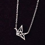 925 Silver Paper Crane Necklace Pendant Gift for Women