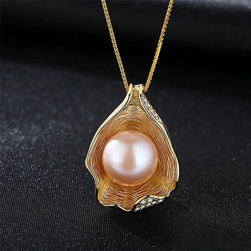 925 Silver Pendant Necklace Freshwater Pearl 18K Plating Women Jewelry
