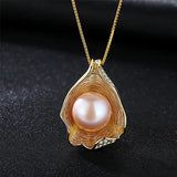 925 Silver Pendant Necklace Freshwater Pearl 18K Plating Women Jewelry