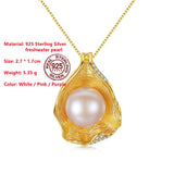 925 Silver Pendant Necklace Freshwater Pearl 18K Plating Women Jewelry